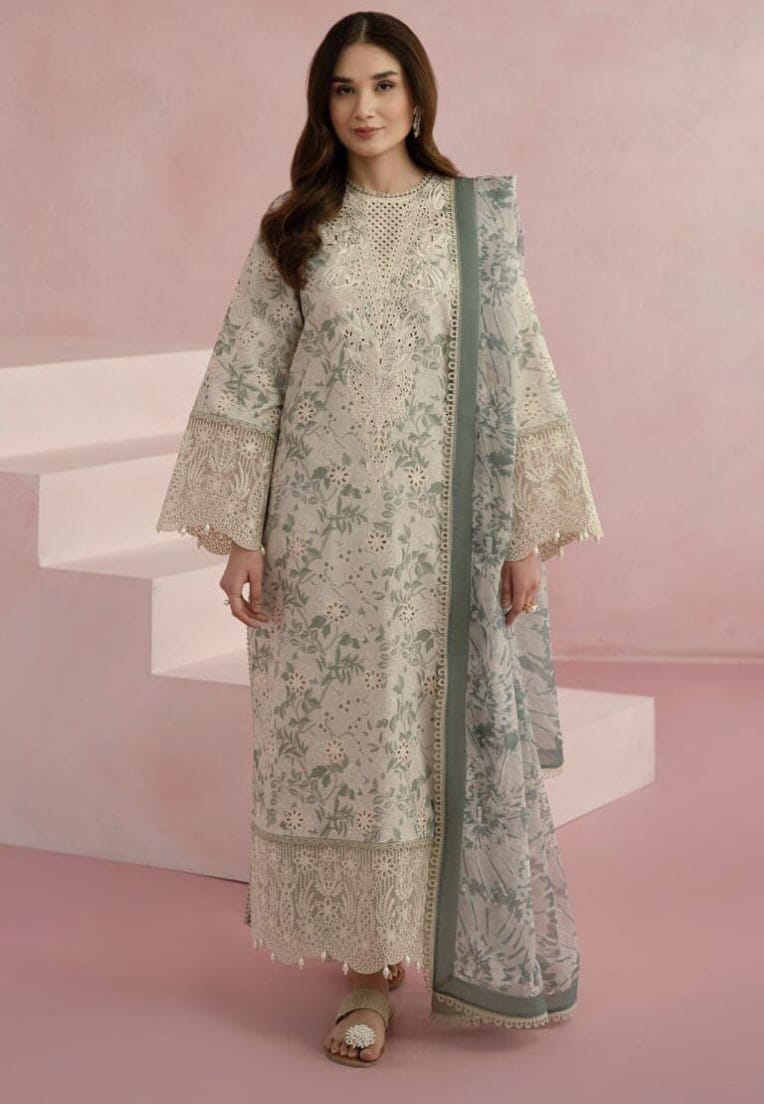 AFROZEH chikankari embriodered lawn unstitced 3pc