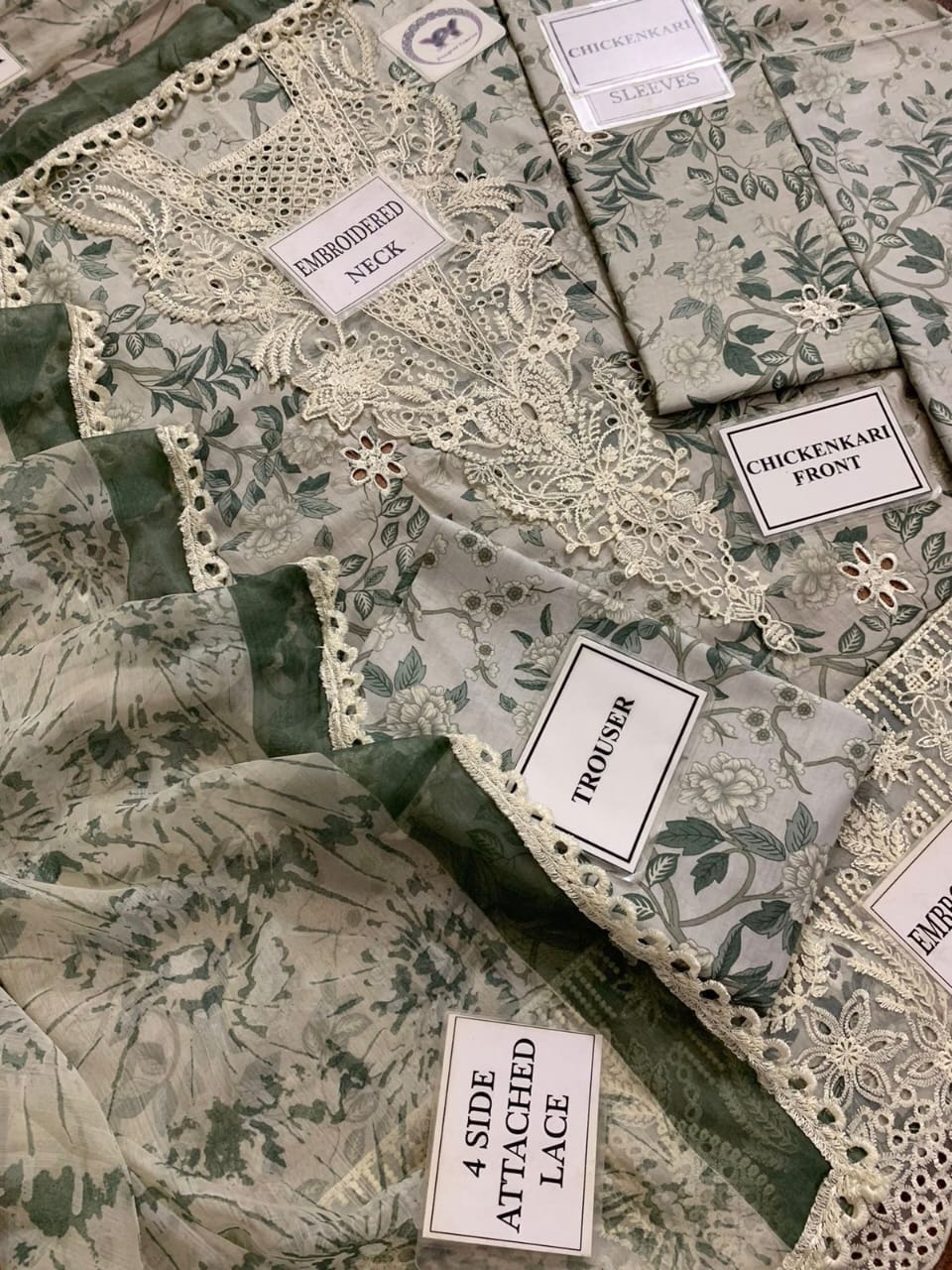 AFROZEH chikankari embriodered lawn unstitced 3pc
